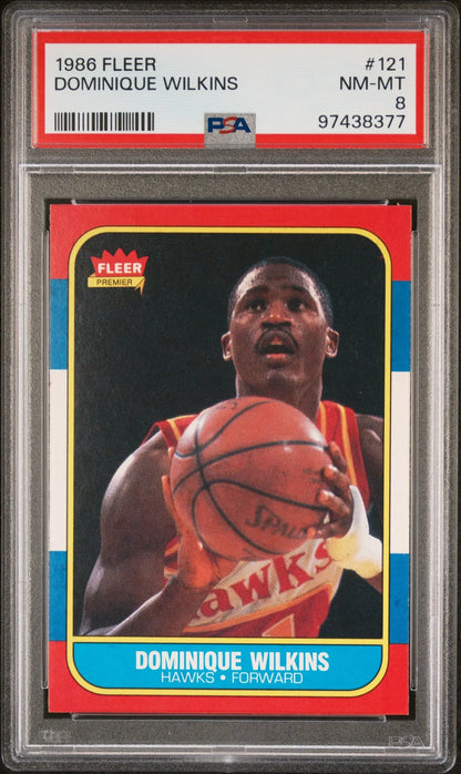 PSA-graded Dominique Wilkins 1986 Fleer Basketball card featuring the Atlanta Hawks player