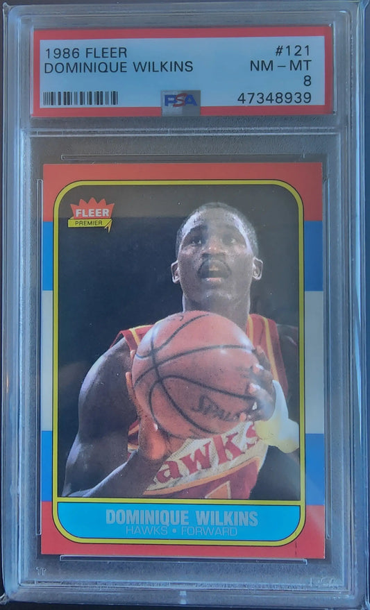 PSA-graded Dominique Wilkins 1986 Fleer Basketball trading card in protective case