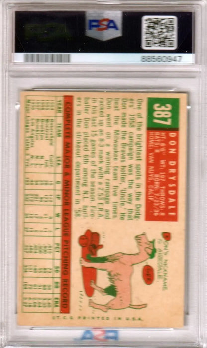 Vintage baseball card of Don Drysdale in graded case, perfect for single cards collection