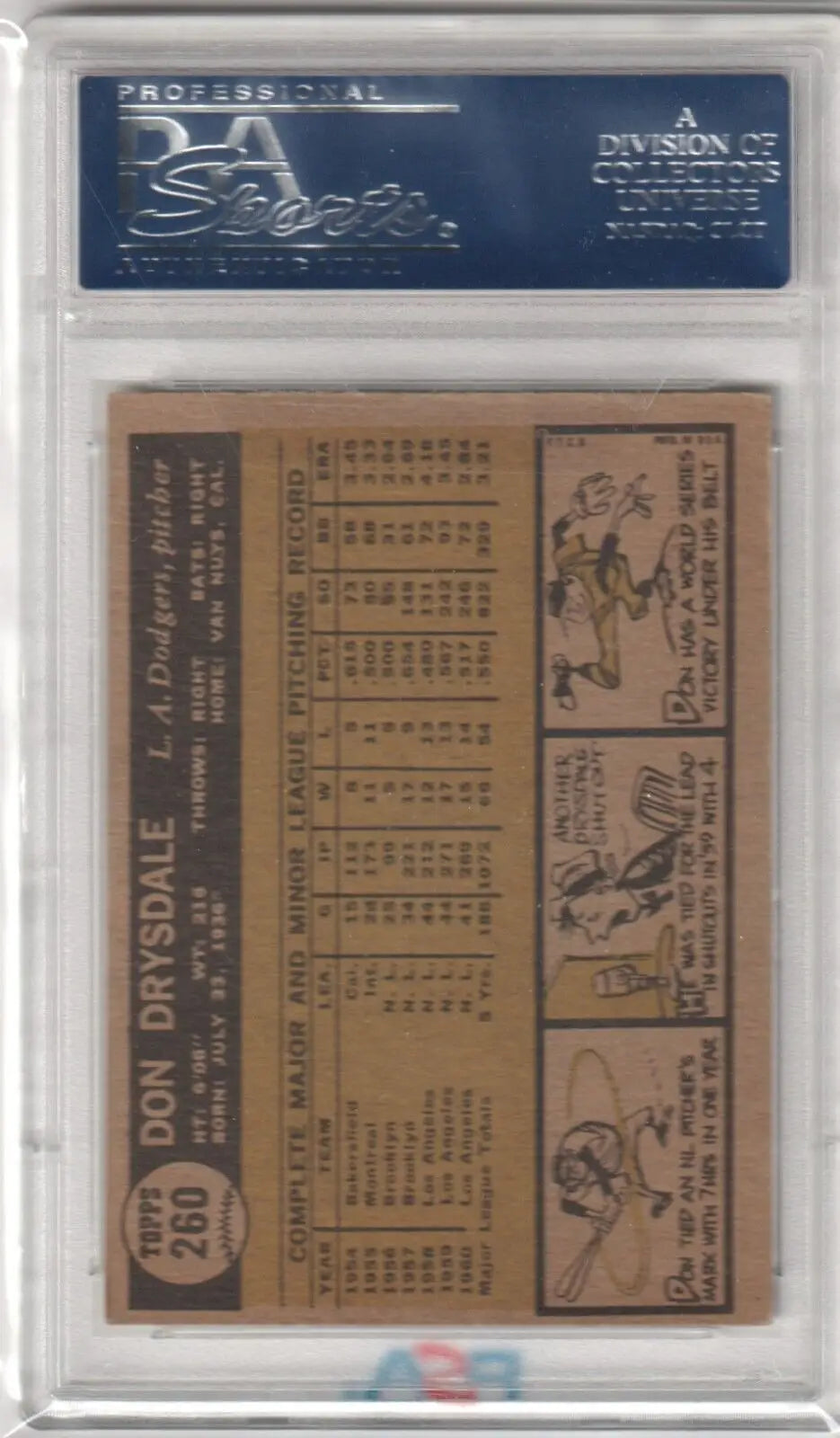 Don Drysdale 1961 Topps #260 PSA 6 EX-MT Baseball Card in Holder from Columbia Hobby