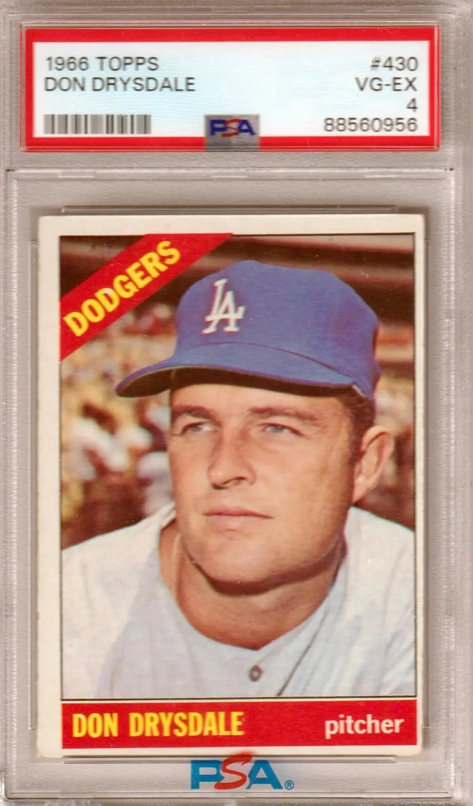 PSA-graded 1966 Topps Don Drysdale baseball card, Dodgers pitcher, Columbia Hobby box free shipping