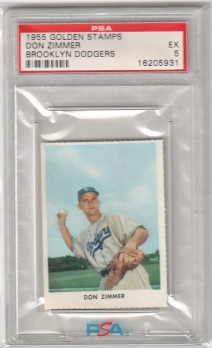 PSA-graded 1955 Golden Stamps Brooklyn Dodgers Don Zimmer Rookie card in holder, Columbia Hobby