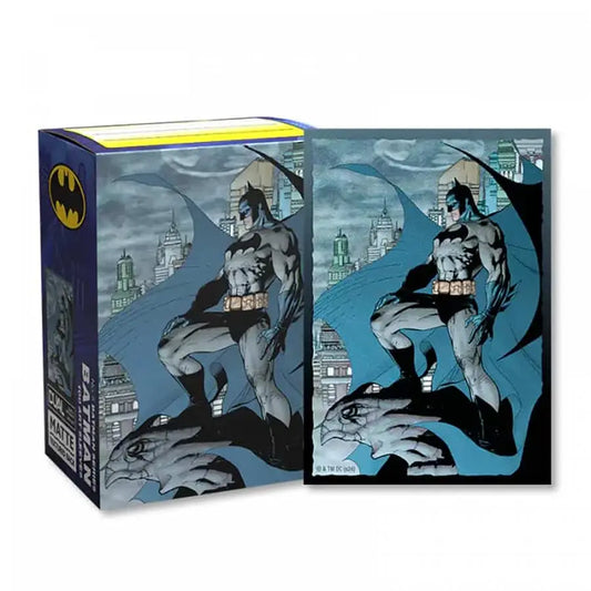 Batman-themed puzzle box with iconic art on Dragon Shield art sleeves for trading cards