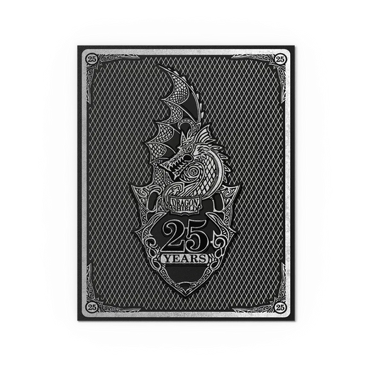 Ornate black and white decorative emblem with 25 YEARS text for 25th Anniversary special edition matte art sleeve