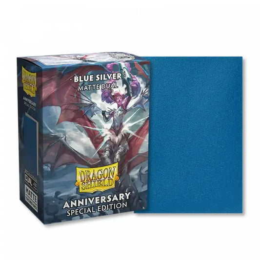 Dragon Shield Blue Silver Anniversary Special Edition Matte Dual Sleeve box with dragon artwork