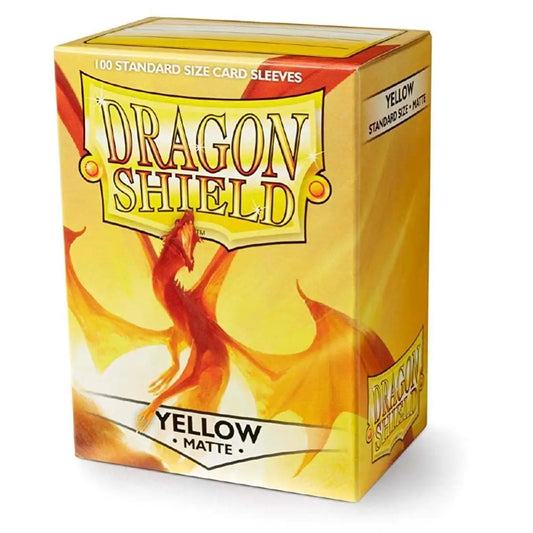 Yellow Dragon Shield Matte Sleeves box with dragon silhouette design for standard size cards