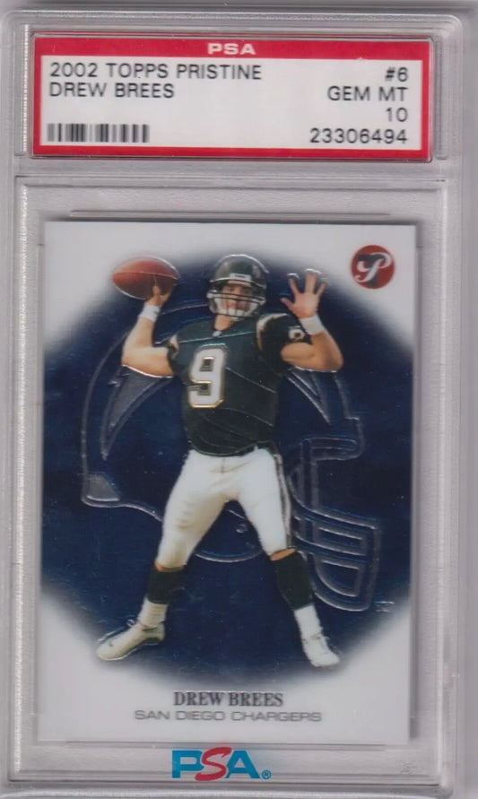 PSA 10 GEM MINT Drew Brees 2002 Topps Pristine football card, single cards from Columbia Hobby