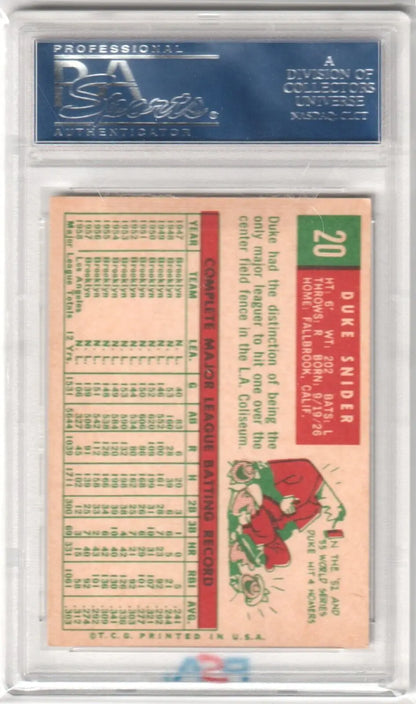 Duke Snider 1959 Topps #20 PSA 7 NM-MT baseball card in protective holder from Columbia Hobby