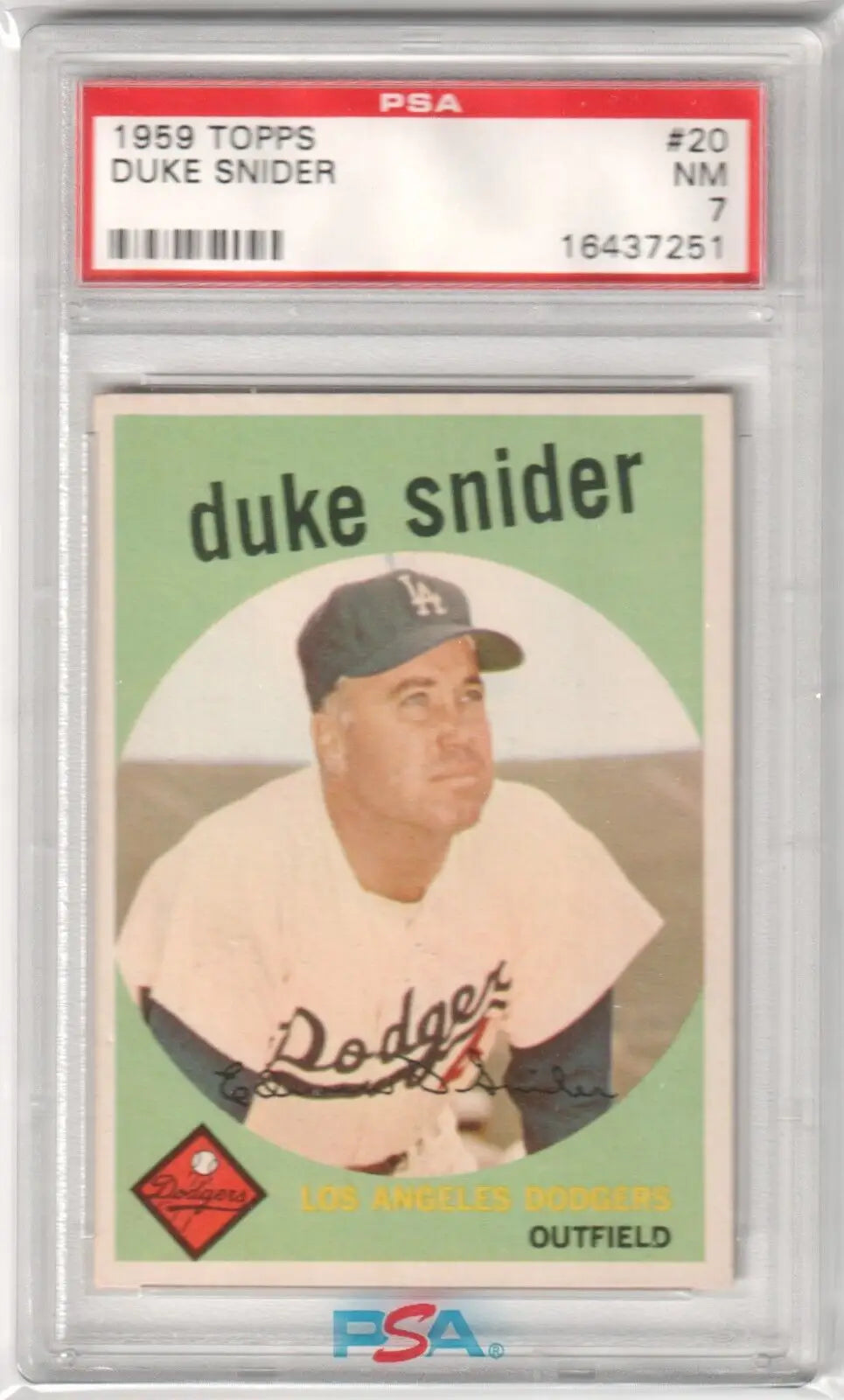 PSA-graded 1959 Topps Duke Snider Dodgers baseball card from Columbia Hobby with free shipping