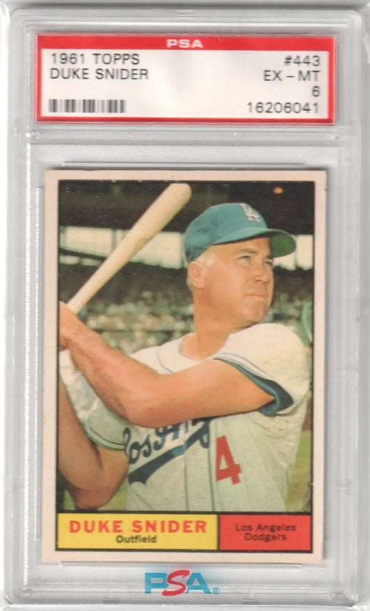 PSA-graded 1961 Topps Duke Snider Dodgers single card #4 in batting stance available at Columbia Hobby