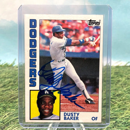 Signed Dusty Baker Autograph Card with Los Angeles Dodgers Bobblehead collectible