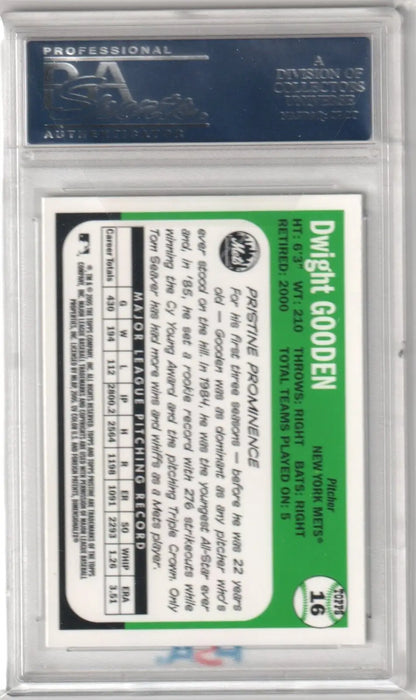 Baseball trading card of Dwight Gooden in protective holder from Columbia Hobby