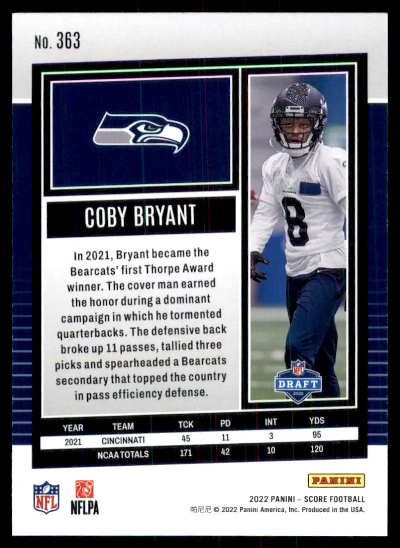 2022 Score Coby Bryant Rookie Seattle Seahawks #363