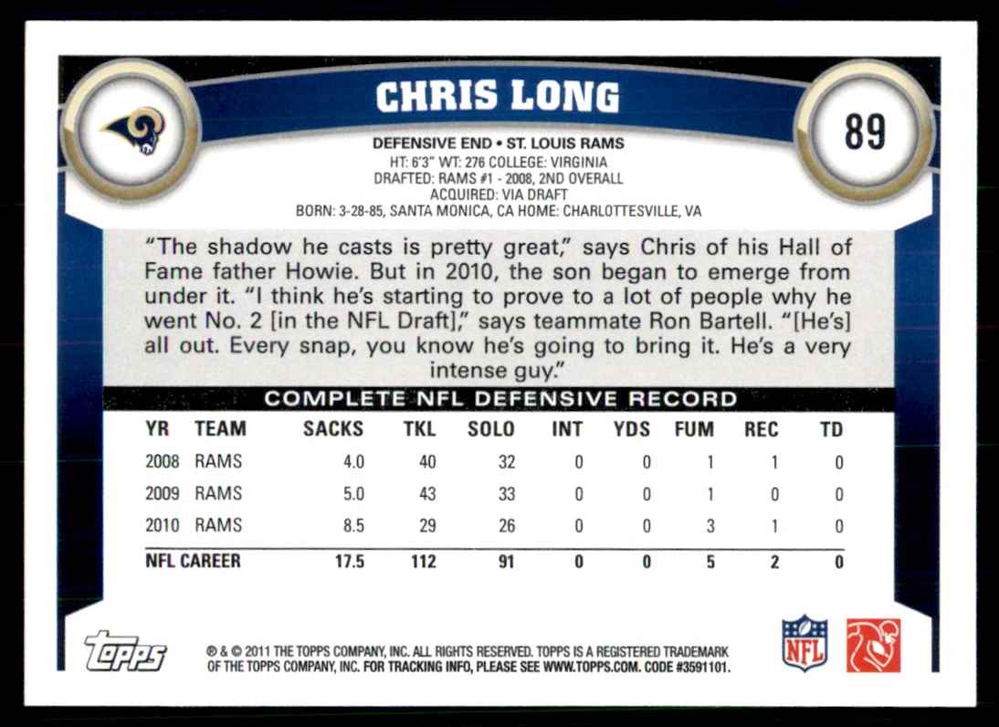 2011 Topps Chris Long St. Louis Rams #89