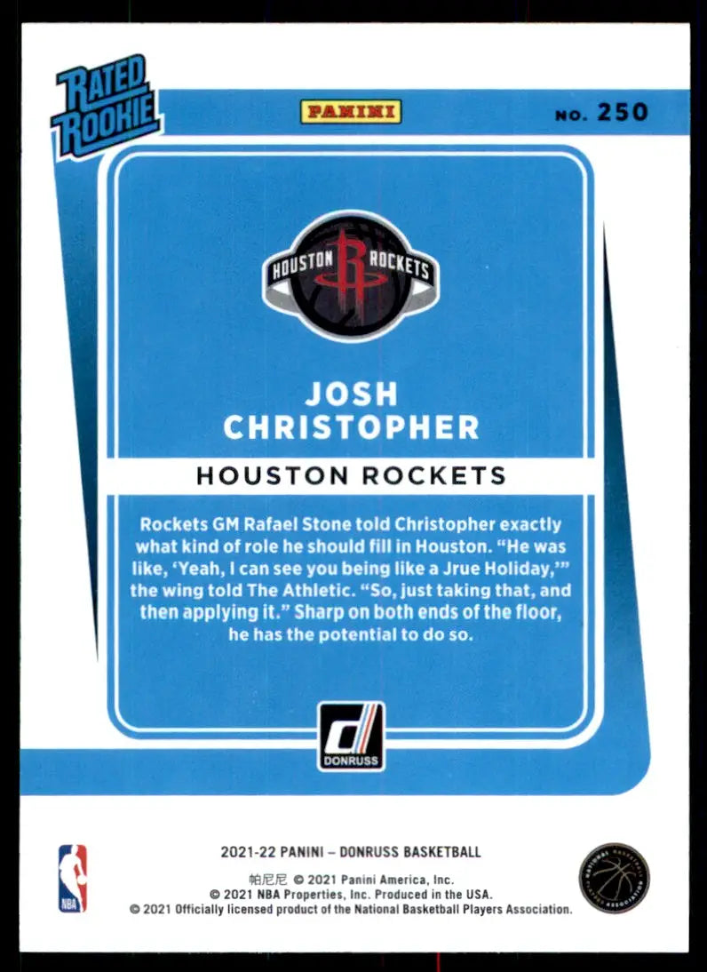 2021-22 Panini Donruss Josh Christopher Rookie Houston Rockets #250