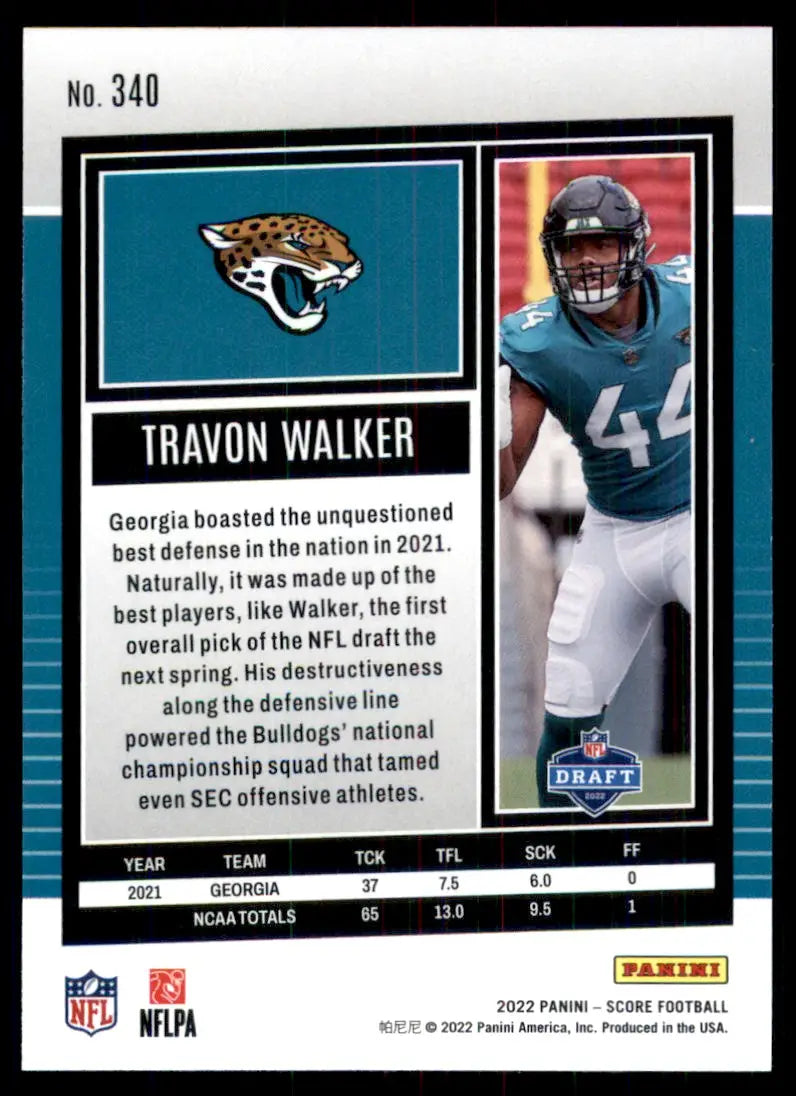 2022 Score Travon Walker Rookie Jacksonville Jaguars #340