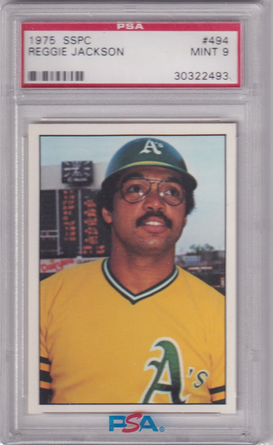 PSA-graded 1975 SSPC Reggie Jackson baseball card in protective case for collectors