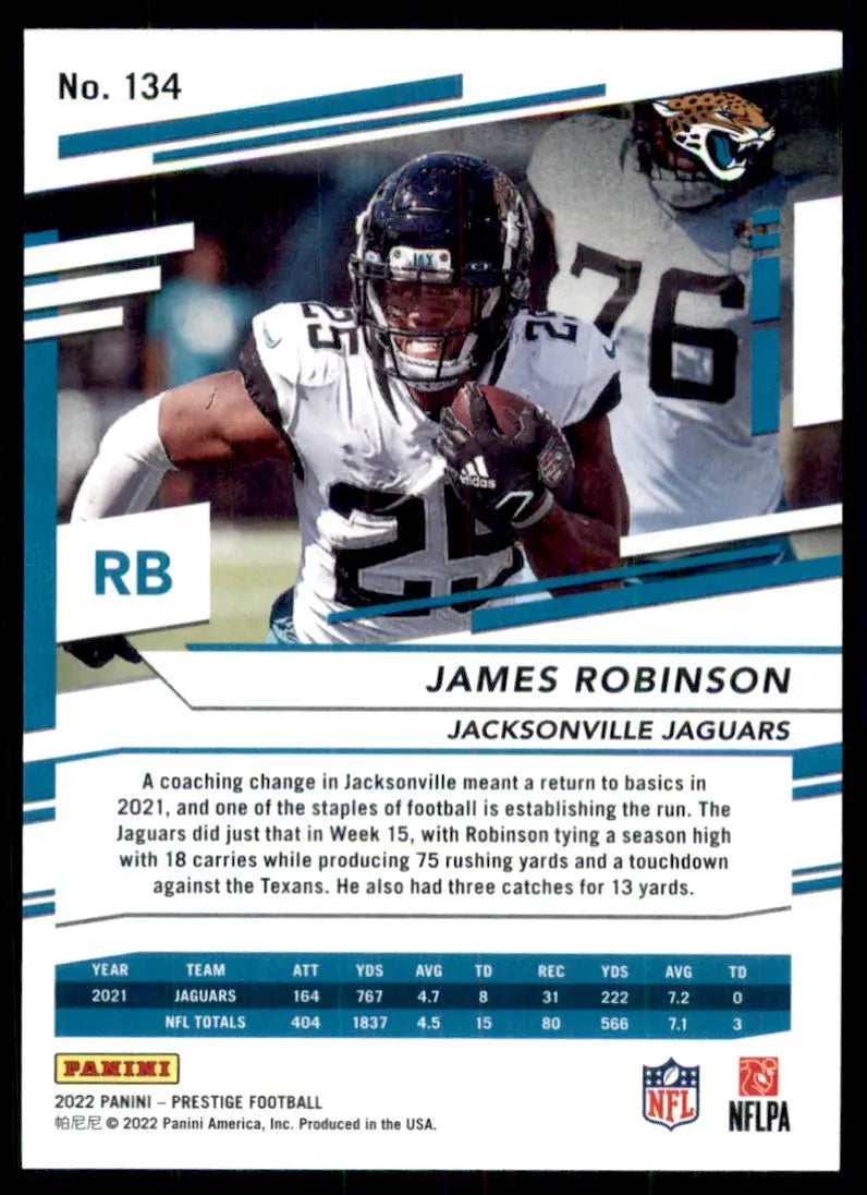 2022 Panini Prestige James Robinson Jacksonville Jaguars #134