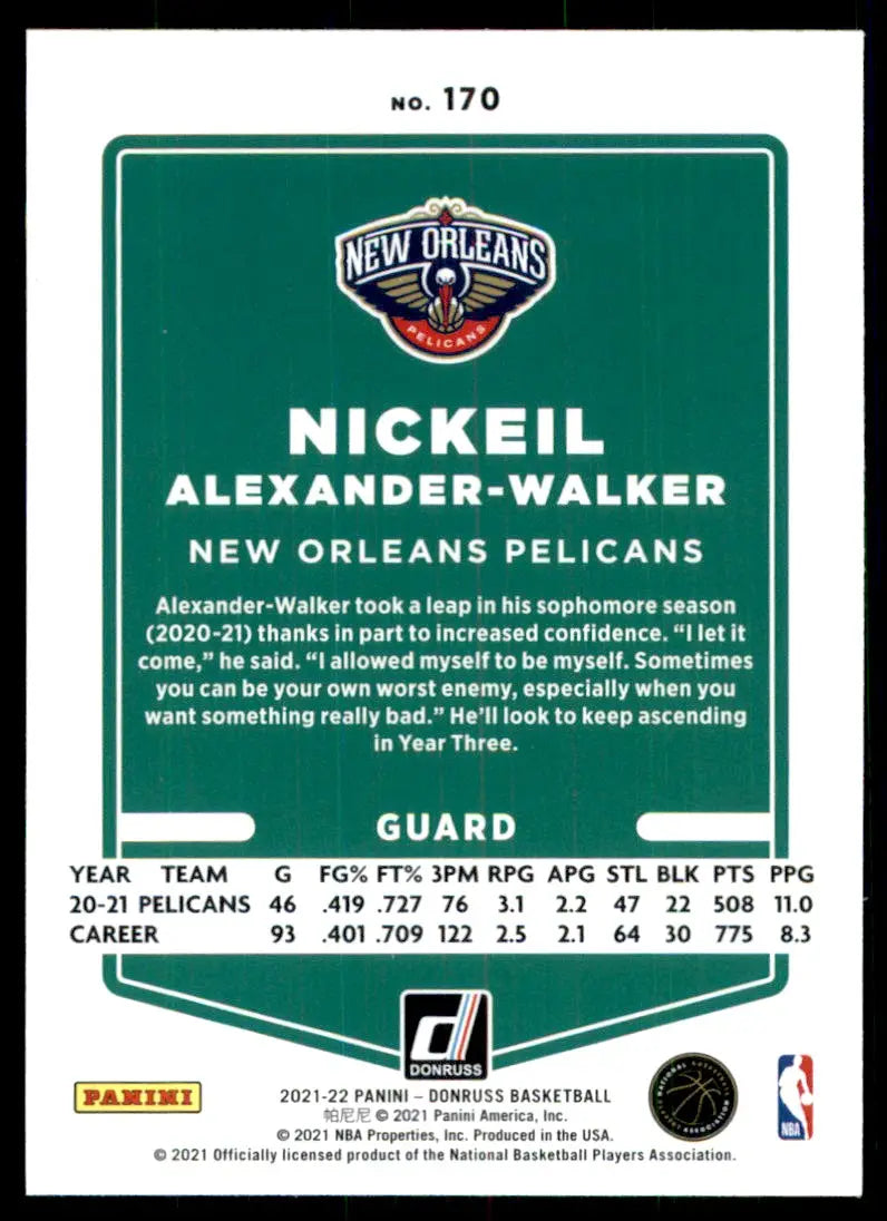 2021-22 Panini Donruss Nickeil Alexander-Walker New Orleans Pelicans #170