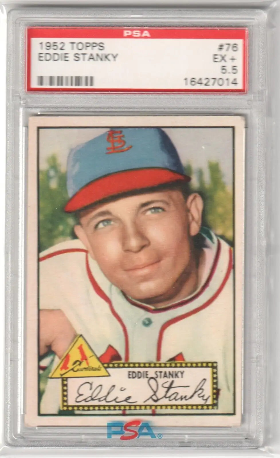 PSA-graded 1952 Topps St. Louis Cardinals Eddie Stanky card in protective case for sale