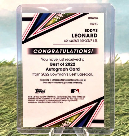 Eddys Leonard 2022 Bowman’s Best Refractor Auto card for Los Angeles Dodgers collectors