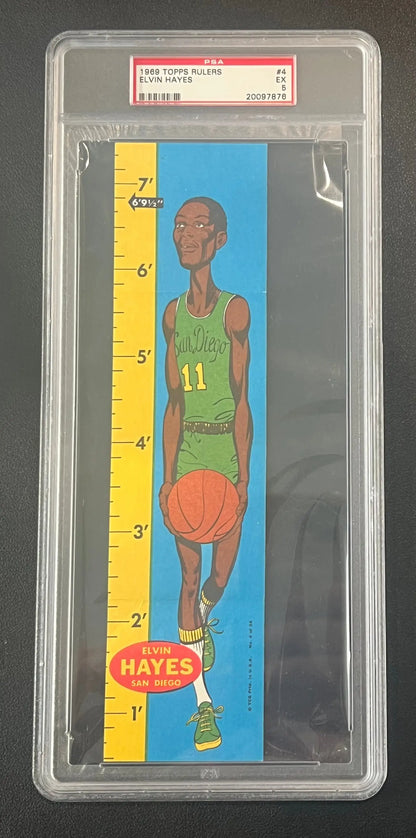 PSA-graded Elvin Hayes 1969 Topps Rulers Rookie card in green #11 jersey for Columbia hobby