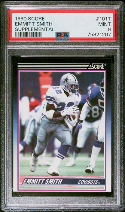 Emmitt Smith 1990 Score Supplemental #101T PSA 9 Mint football card in action