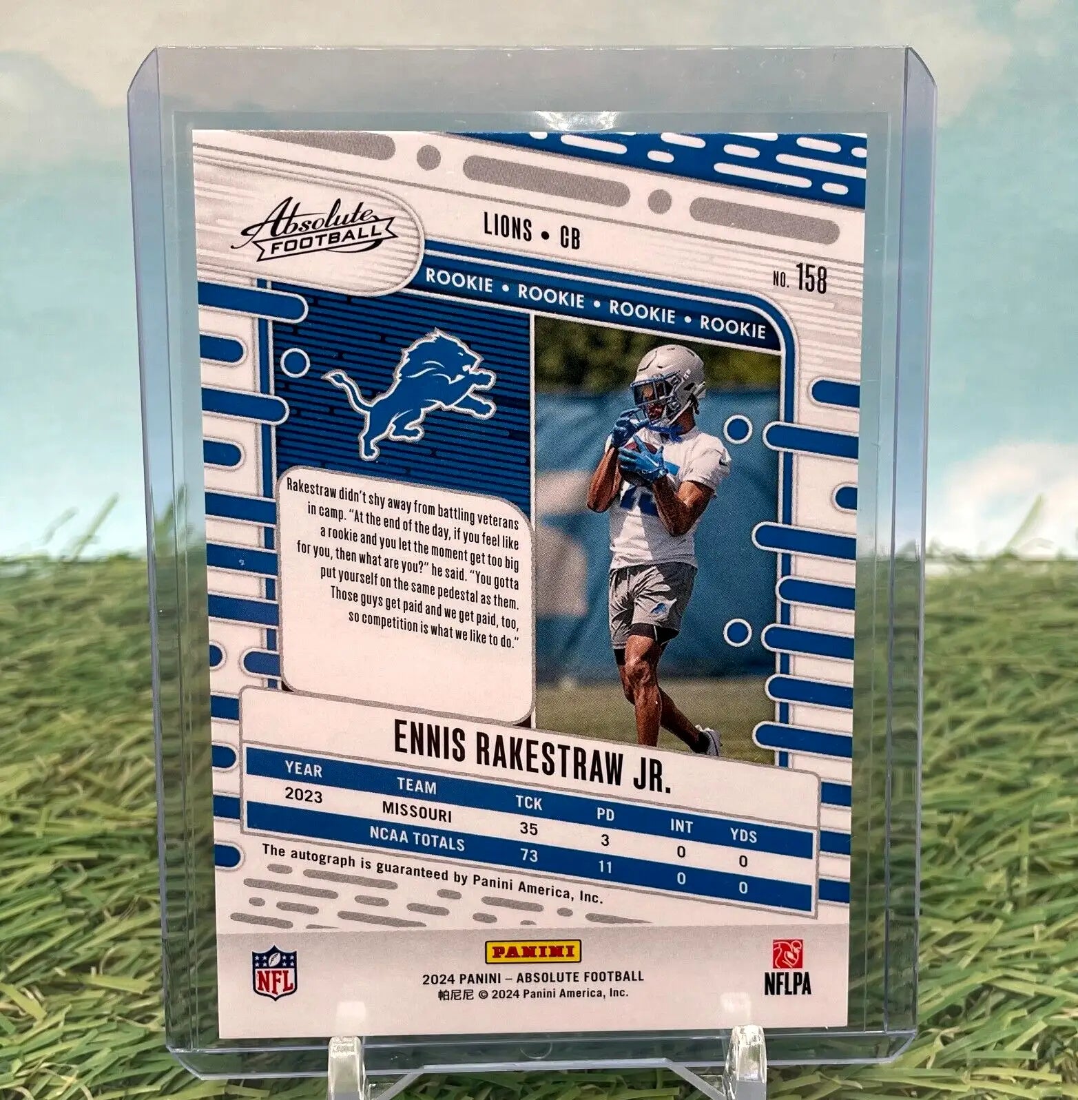 Ennis Rakestraw Jr. rookie football card, Detroit Lions Orange Mosaic Auto collectible