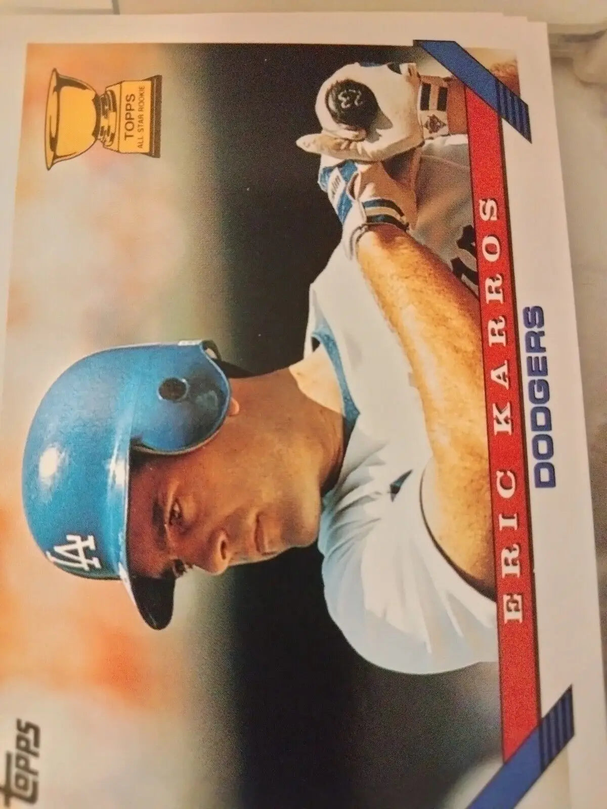 Eric Karros 1993 Topps Baseball Card featuring Los Angeles Dodgers player Eric Karros