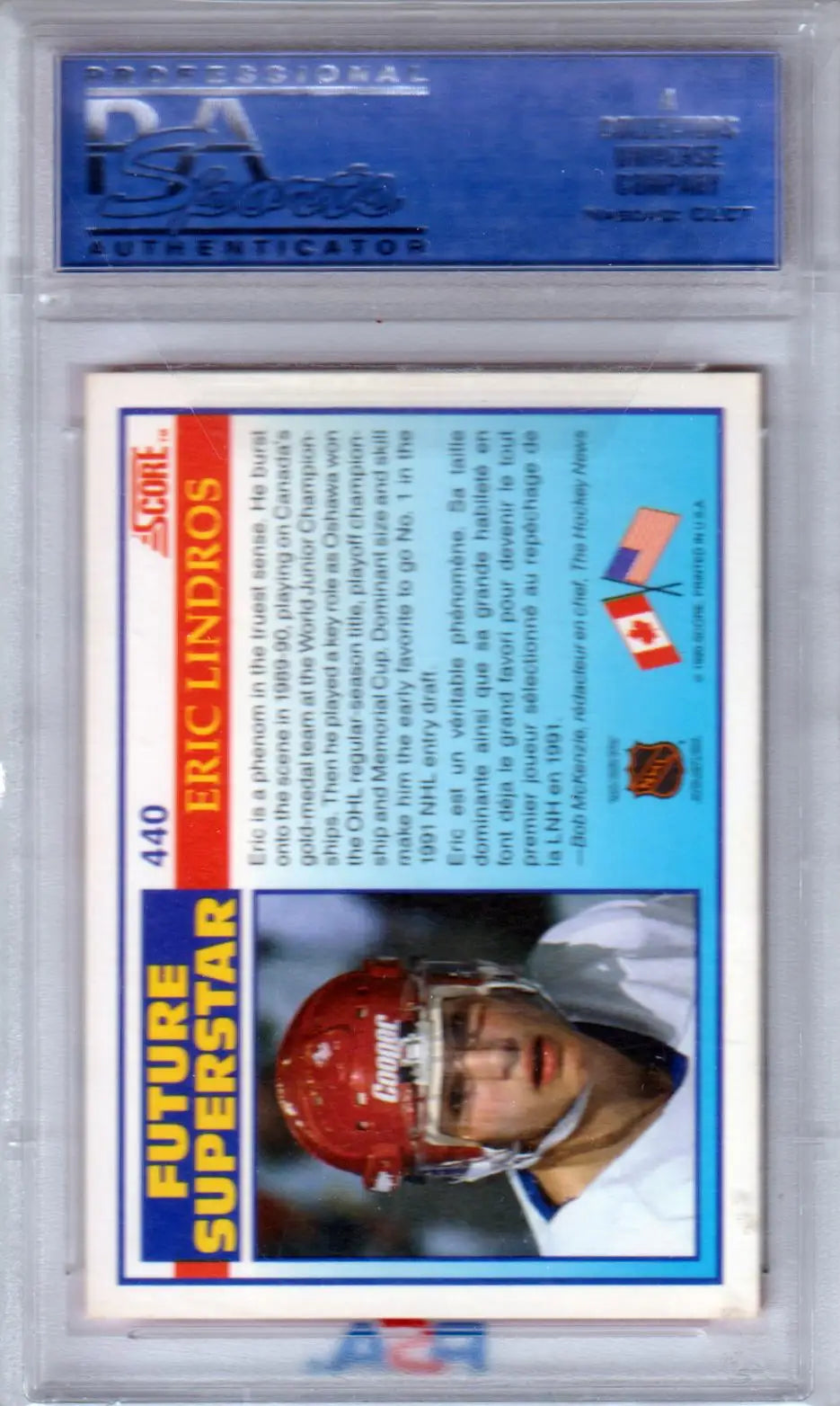 Eric Lindros 1990 Score Canadian RC Rookie #440 in PSA 8 NM-MT Case from Columbia Hobby