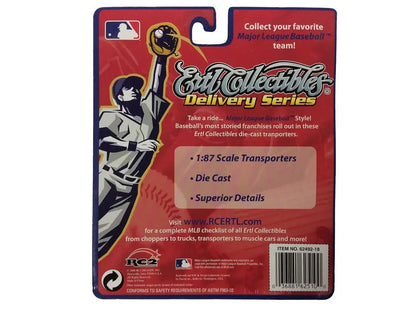 Baseball-themed collectible toy packaging with pitcher and MLB branding for tractor trailer