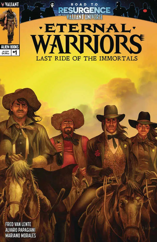 Comic book cover of Eternal Warriors featuring riders in Last Ride of the Immortals