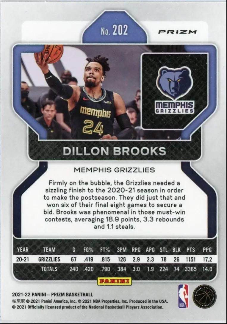 2021-22 Panini Prizm Dillon Brooks Red White Blue Memphis Grizzlies #202