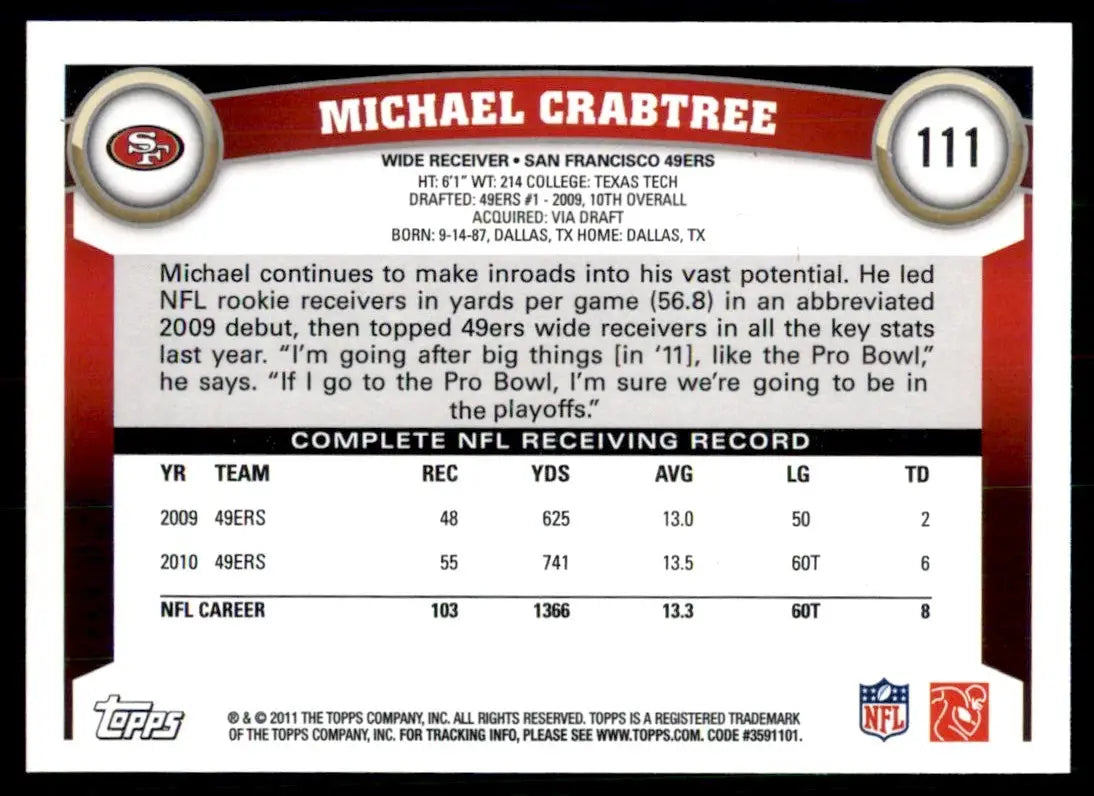 2011 Topps Michael Crabtree San Francisco 49ers #111