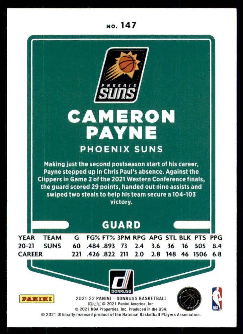 2021-22 Panini Donruss Cameron Payne Phoenix Suns #147