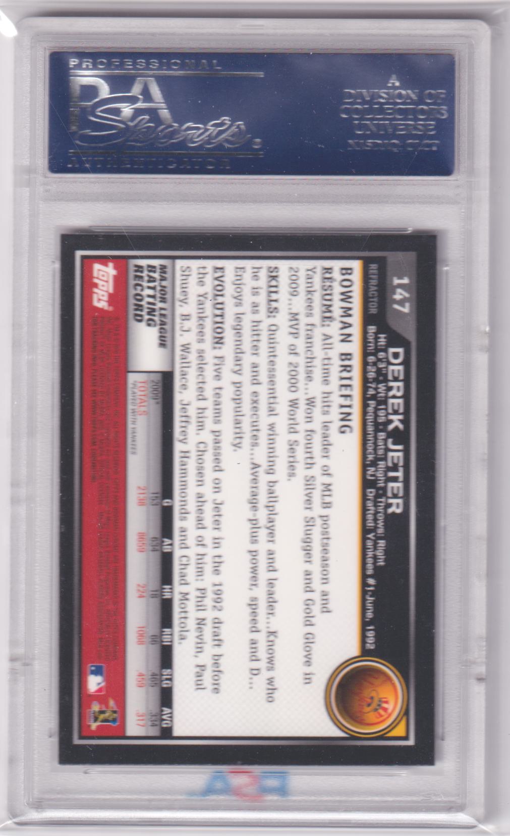 DEREK JETER 2010 Bowman Chrome Refractor #147 PSA 10 GEM MINT - YANKEES