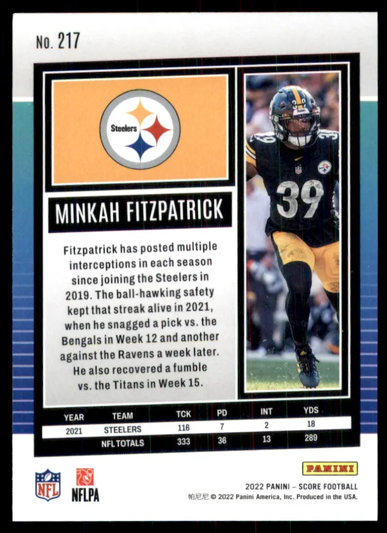 2022 Score Minkah Fitzpatrick Pittsburgh Steelers #217