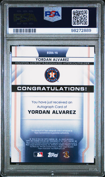 PSA-graded Yordan Alvarez 2020 Bowman Sterling Orange Auto Rookie card with autograph