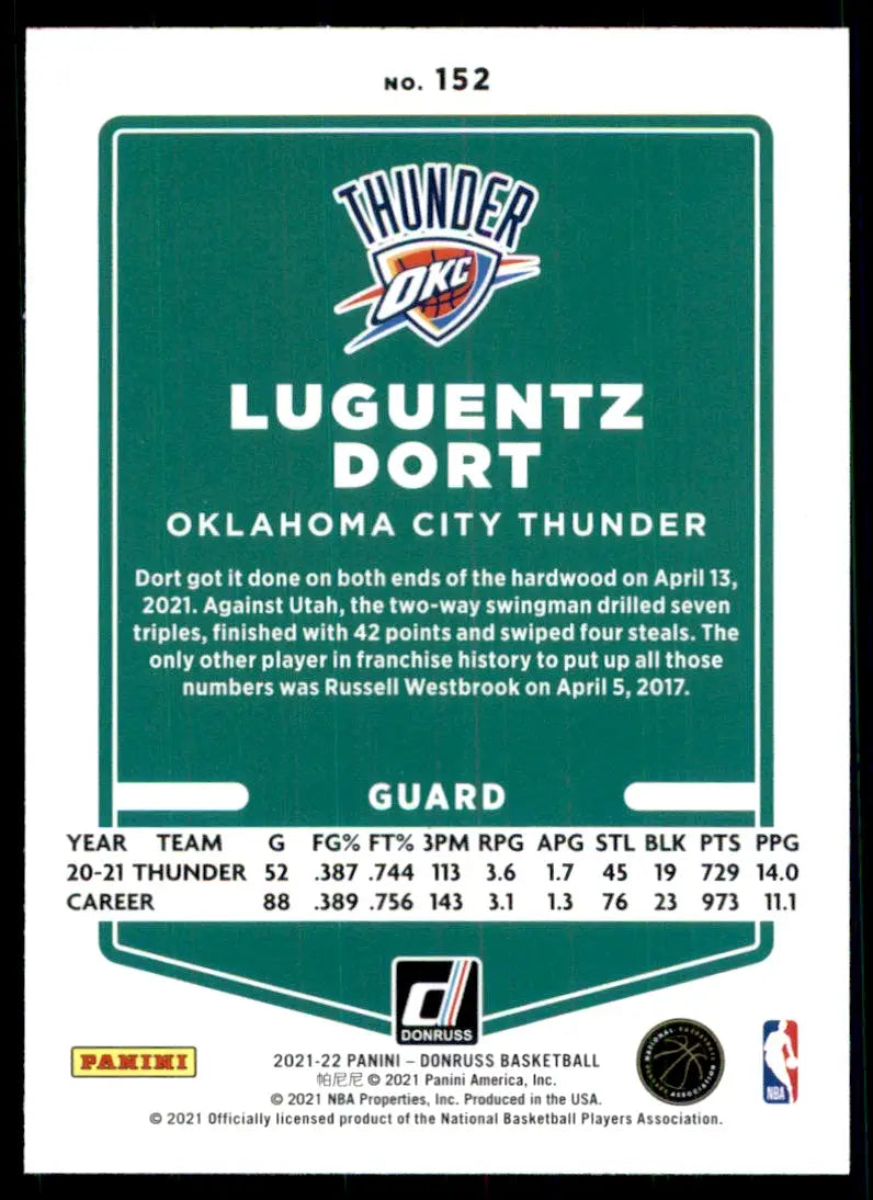 2021-22 Panini Donruss Luguentz Dort Oklahoma City Thunder #152