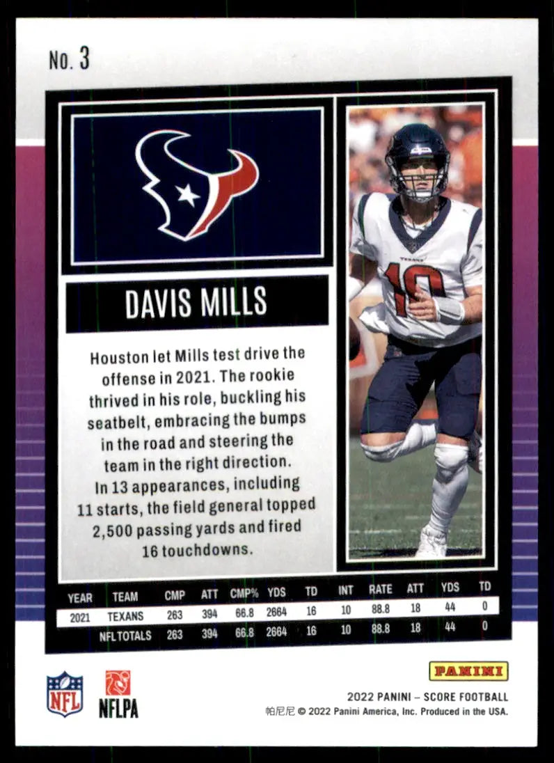 2022 Score Davis Mills Houston Texans #3