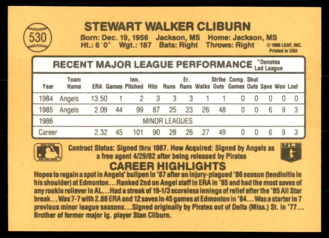 1987 Donruss Stu Cliburn California Angels #530