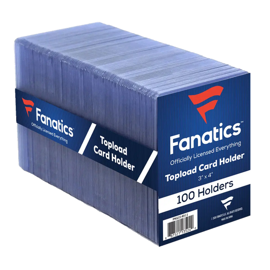 Box of 100 Fanatics toploaders for standard trading cards in blue packaging