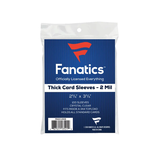 Fanatics Thick Soft Sleeves package featuring 100 protective soft sleeves for trading cards