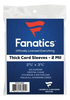 Fanatics brand thick card sleeves for protecting trading cards and baseball cards