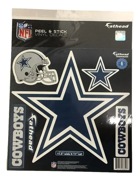 NFL Dallas Cowboys peel and stick wall decal set for dry wall featuring logos and helmet