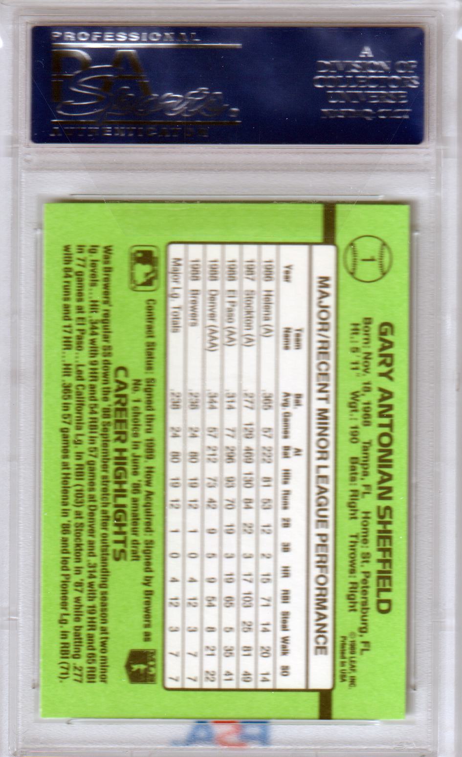 GARY SHEFFIELD 1989 Donruss Rookie RC #1 PSA 10 GEM MINT - BREWERS