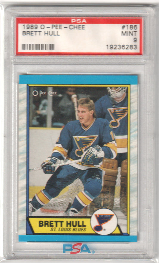 BRETT HULL 1989-90 O-Pee-Chee #186 PSA 9 MINT - BLUES