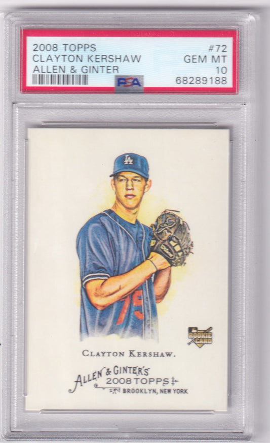 CLAYTON KERSHAW 2008 Topps Allen & Ginter RC Rookie #72 PSA 10 GEM MINT DODGERS