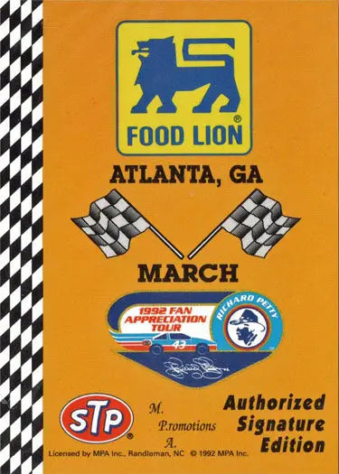 Racing event poster for Food Lion Fan Appreciation Tour featuring Richard Petty in Atlanta