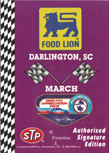 Food Lion sponsorship poster for Richard Petty Fan Appreciation Tour in Darlington SC